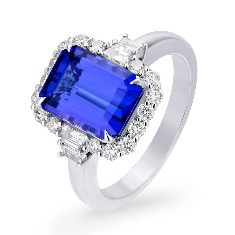 3.70 Carat Blue Tanzanite Ring with .72 ct. t.w. Diamonds in 18kt White Gold image number 2