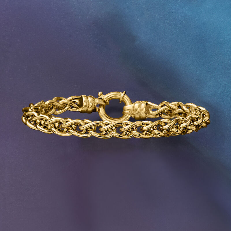 Italian 18kt Gold Over Sterling Round Wheat-Chain Bracelet image number 2