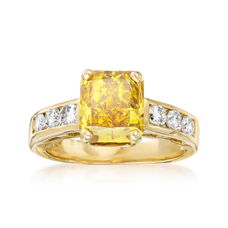 C. 2000 Vintage 2.50 Carat Certified Yellow Diamond and .50 ct. t.w. White Diamond Ring in 14kt Yellow Gold. Size 5.5 image number 0
