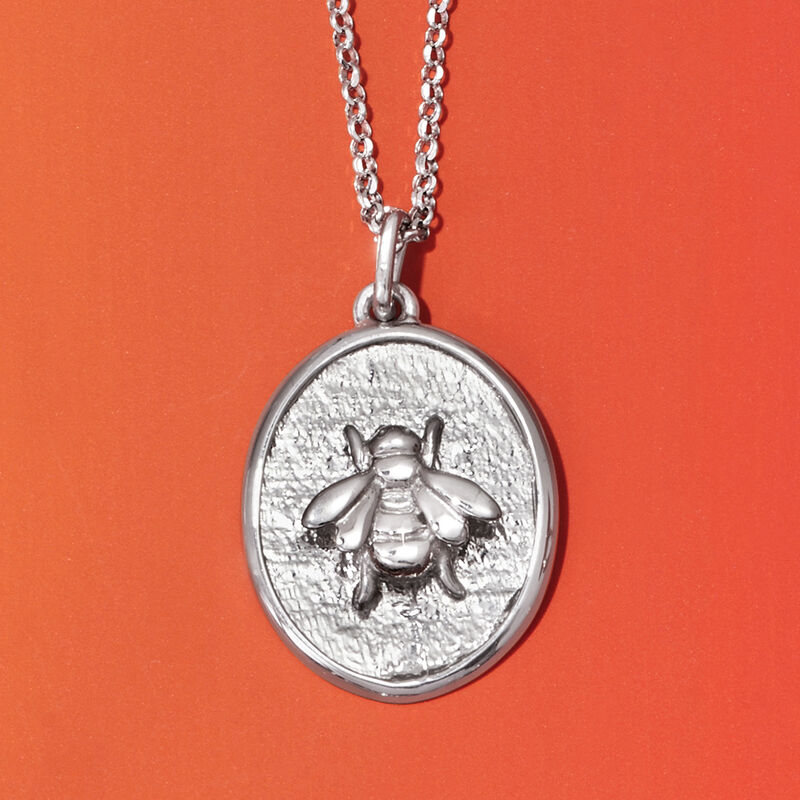 Italian Sterling Silver Bumblebee Medallion Pendant Necklace image number 2