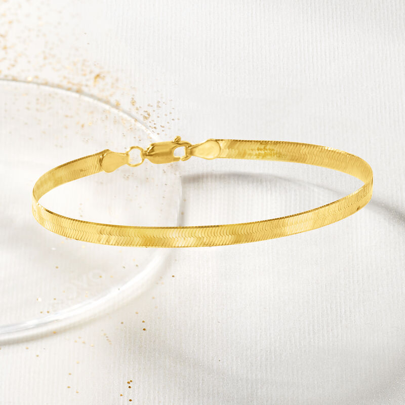 4mm 14kt Yellow Gold Herringbone Bracelet image number 3