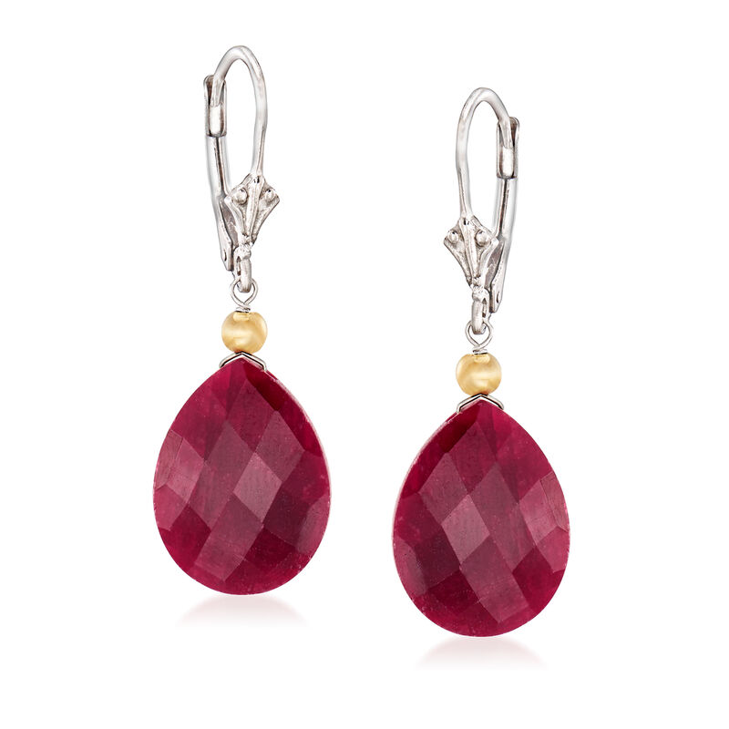 20.00 ct. t.w. Ruby Drop Earrings in Sterling Silver and 14kt Yellow Gold image number 0
