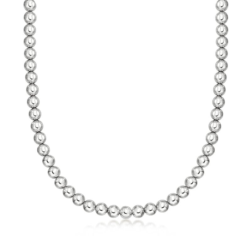 Italian 8mm Sterling Silver Bead Necklace. 20&quot; image number 1
