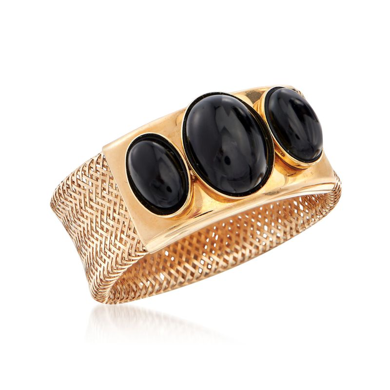 Italian Black Onyx Three-Stone Mesh Ring in 14kt Gold image number 3