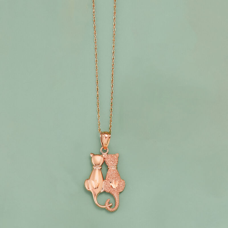 14kt Rose Gold Cat Duo Pendant Necklace image number 2