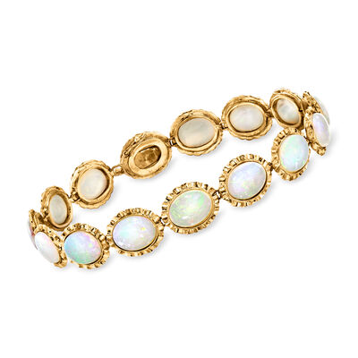 C. 1990 Vintage Opal Bracelet in 14kt Yellow Gold