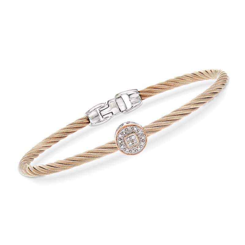 ALOR &quot;Shades of Alor&quot; Carnation Stainless Steel Cable Bracelet with Diamond-Accented Station in 18kt White and Rose Gold . 7&quot; image number 0