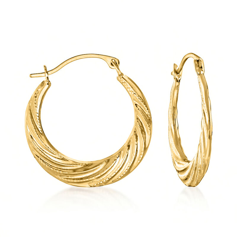14kt Yellow Gold Twisted Hoop Earrings. 7/8&quot; image number 0