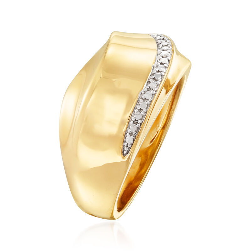 Two-Tone Sterling Silver Wave Ring with Diamond Accents image number 2