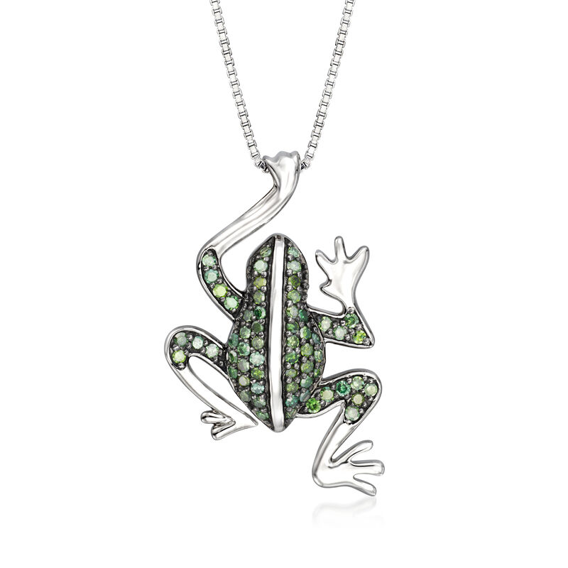 .33 ct. t.w. Green Diamond Frog Pendant Necklace in Sterling Silver image number 0