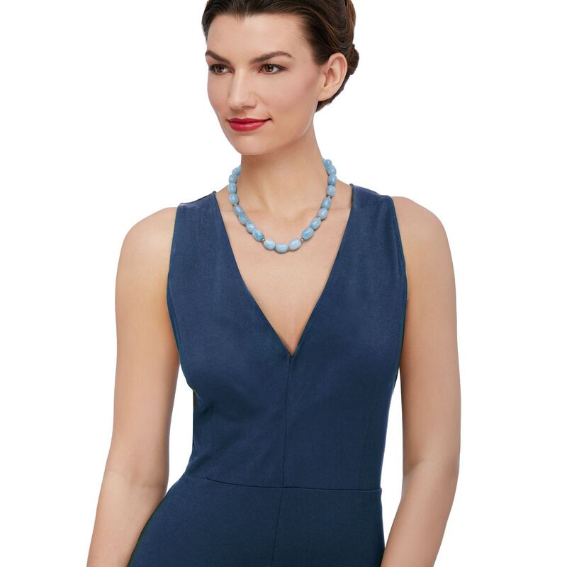 Aquamarine Bead Necklace with 14kt Yellow Gold image number 1