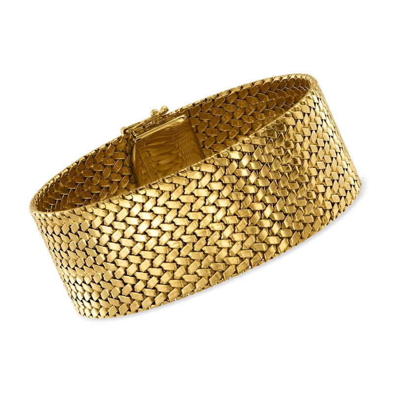 C. 1980 Vintage 18kt Yellow Gold Woven Mesh Wide Cuff Bracelet. 7.5" image number 0