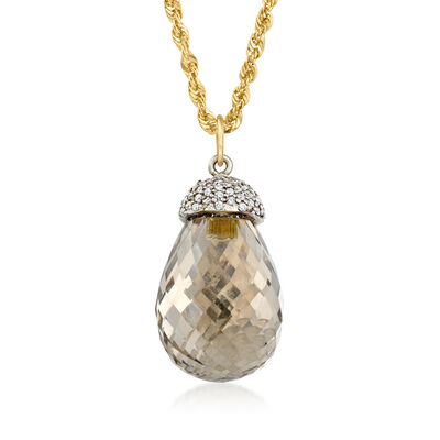 C. 1990 Vintage 45.00 Carat Smoky Quartz Pendant Necklace with 1.00 ct. t.w. Diamonds in 14kt Yellow Gold