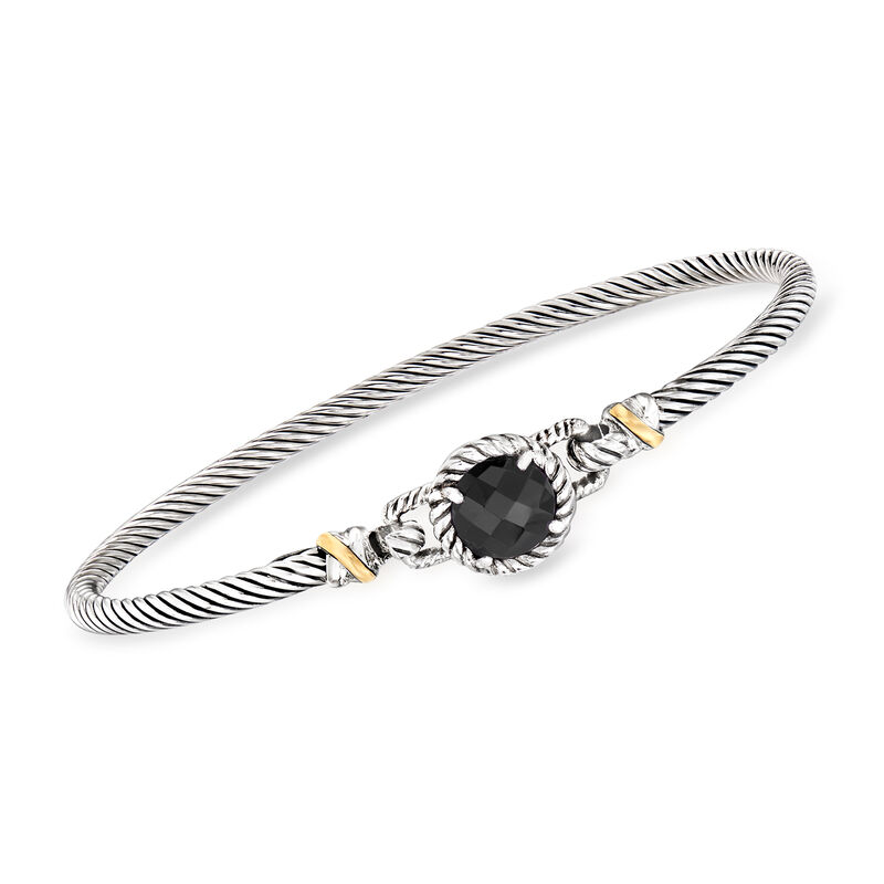 Phillip Gravriel &quot;Italian Cable&quot;  Black Onyx Bracelet in Sterling Silver with 18kt Yellow Gold. 7.5&quot; image number 0