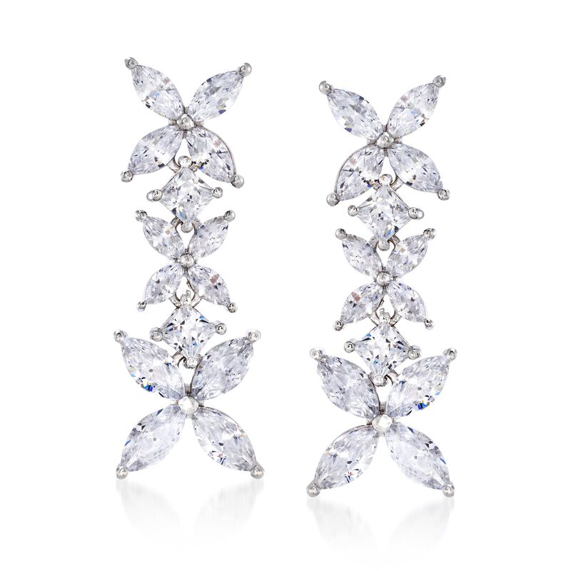 4.80 ct. t.w. Princess-Cut and Marquise CZ Floral Drop Earrings in Sterling Silver image number 0