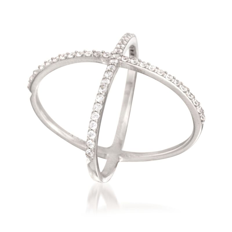 .70 ct. t.w. CZ Open Crisscross Ring in Sterling Silver image number 1