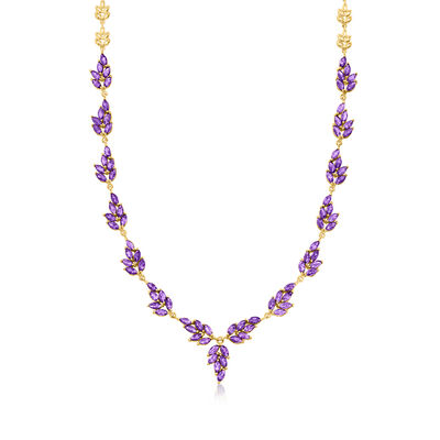 25.00 ct. t.w. Amethyst Floral Necklace in 18kt Gold Over Sterling