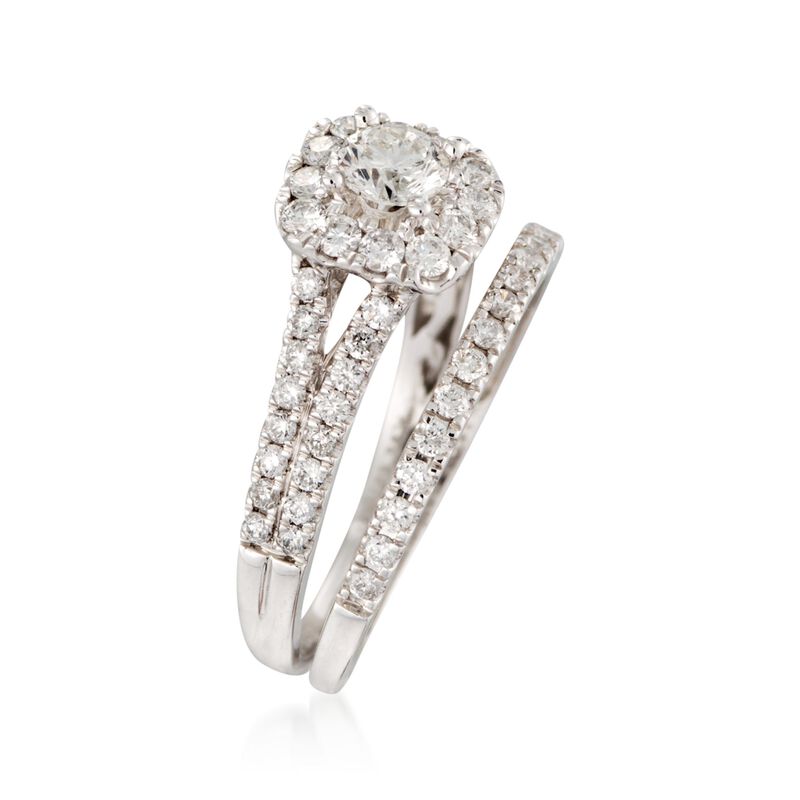 1.00 ct. t.w. Diamond Bridal Set: Engagement and Wedding Rings in 14kt White Gold image number 1