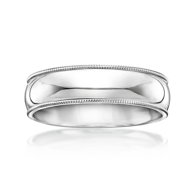 Men's 6mm 14kt White Gold Milgrain Wedding Band image number 0