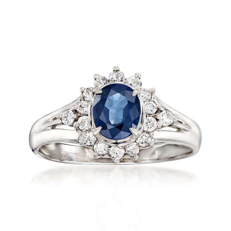 C. 1990 Vintage .79 Carat Sapphire Ring with .31 ct. t.w. Diamonds in Platinum. Size 6.5 image number 0