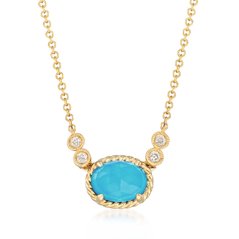 Gabriel Designs Synthetic Turquoise and 1.10 Carat Rock Crystal Quartz Necklace with Diamond Accents in 14kt Gold image number 0