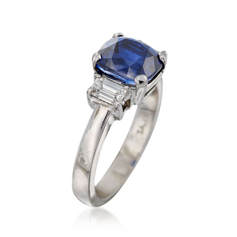 C. 1990 Vintage 3.44 Carat Sapphire and .50 ct. t.w. Diamond Ring in Platinum image number 2