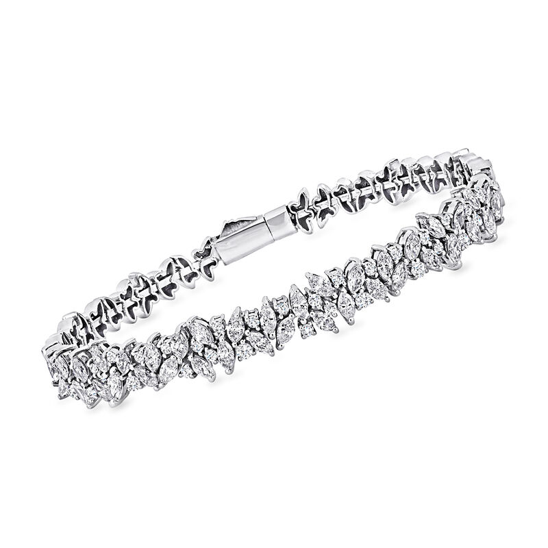 3.00 ct. t.w. Marquise and Round Diamond Bracelet in 14kt White Gold. 7" image number 0