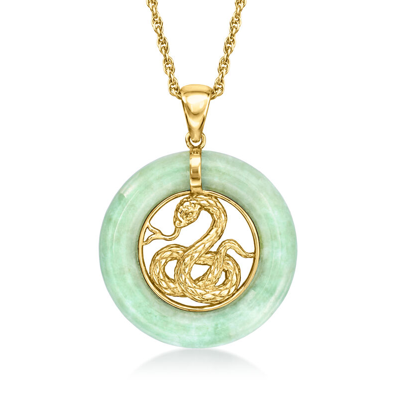 Jade Snake Pendant Necklace in 18kt Gold Over Sterling. 18&quot; image number 1