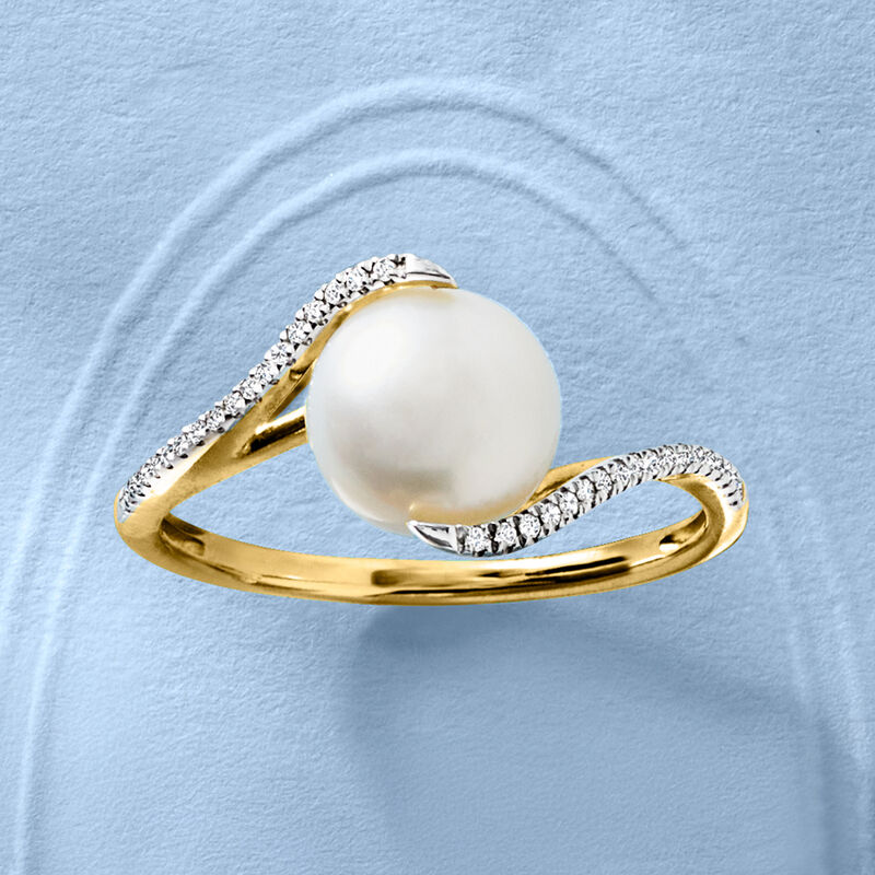8-8.5mm Cultured Pearl Ring with Diamonds in 14kt Yellow Gold image number 3
