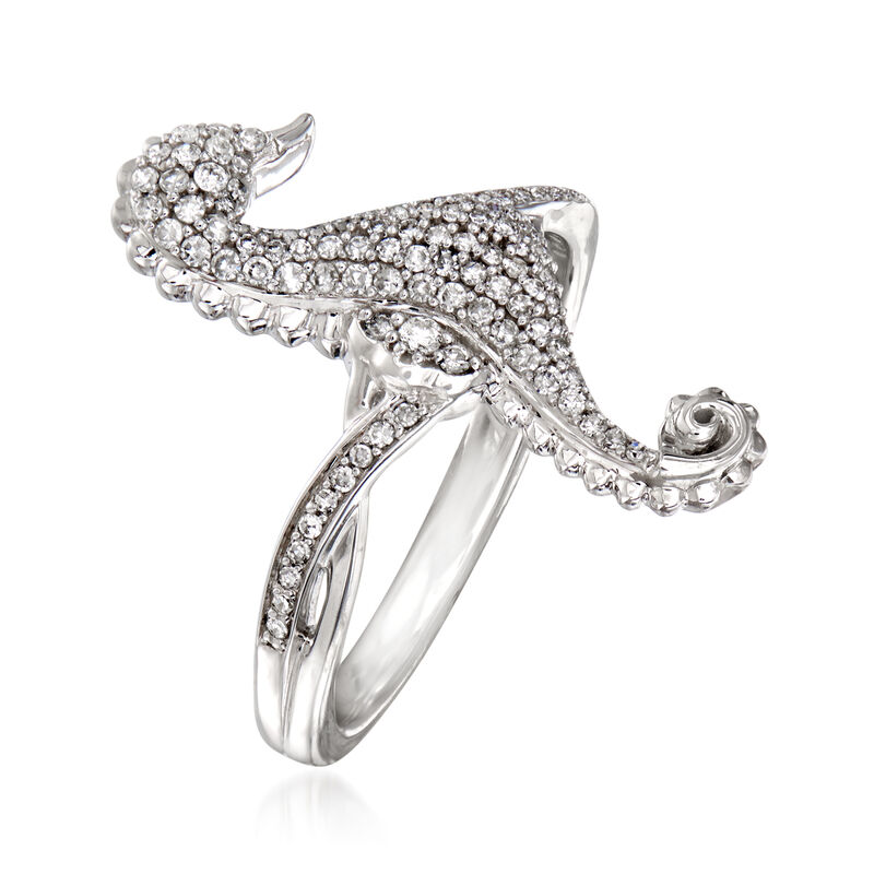 .33 ct. t.w. Diamond Seahorse Ring in 14kt White Gold image number 2