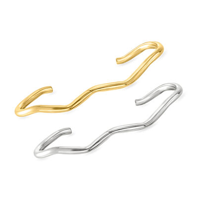 Italian Sterling Silver and 18kt Gold Vermeil Jewelry Set: Two Wavy Cuff Bracelets