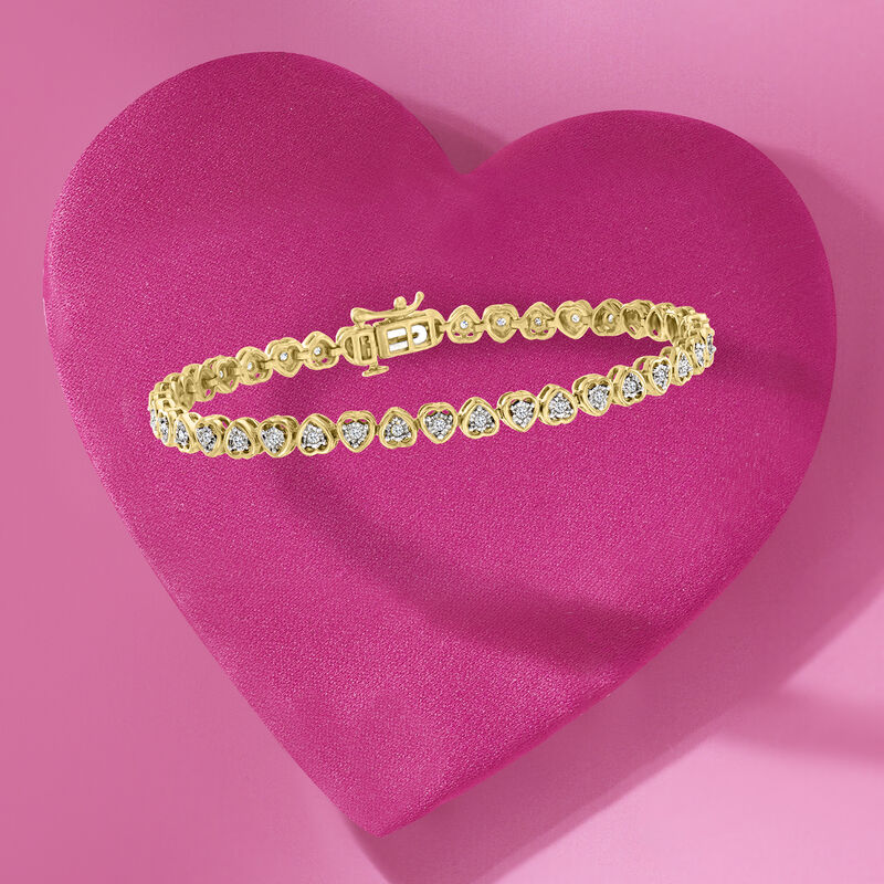 .50 ct. t.w. Diamond Heart Tennis Bracelet in 18kt Gold Over Sterling image number 2