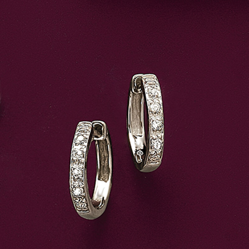Diamond Accent Huggie Hoop Earrings in 14kt White Gold image number 5