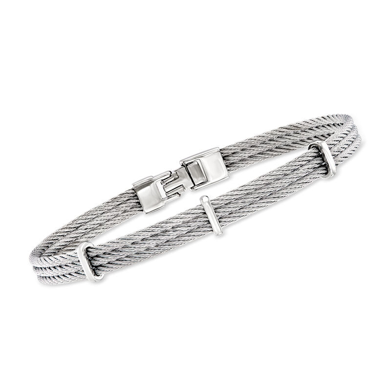 ALOR Men's Gray Stainless Steel Cable Station Bracelet. 8.5&quot; image number 0