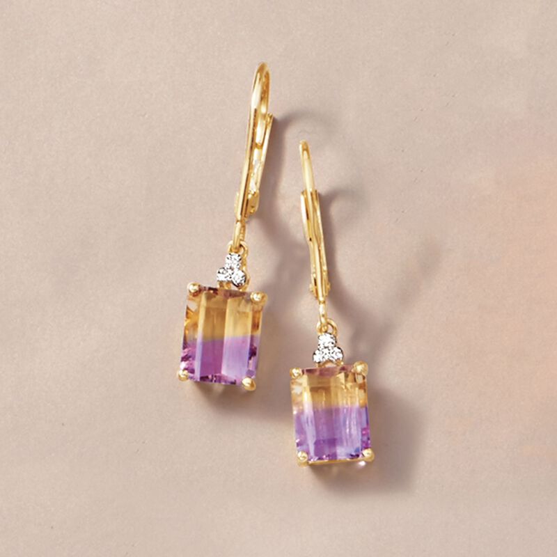 4.00 ct. t.w. Ametrine Drop Earrings with Diamond Accents in 14kt Yellow Gold image number 2