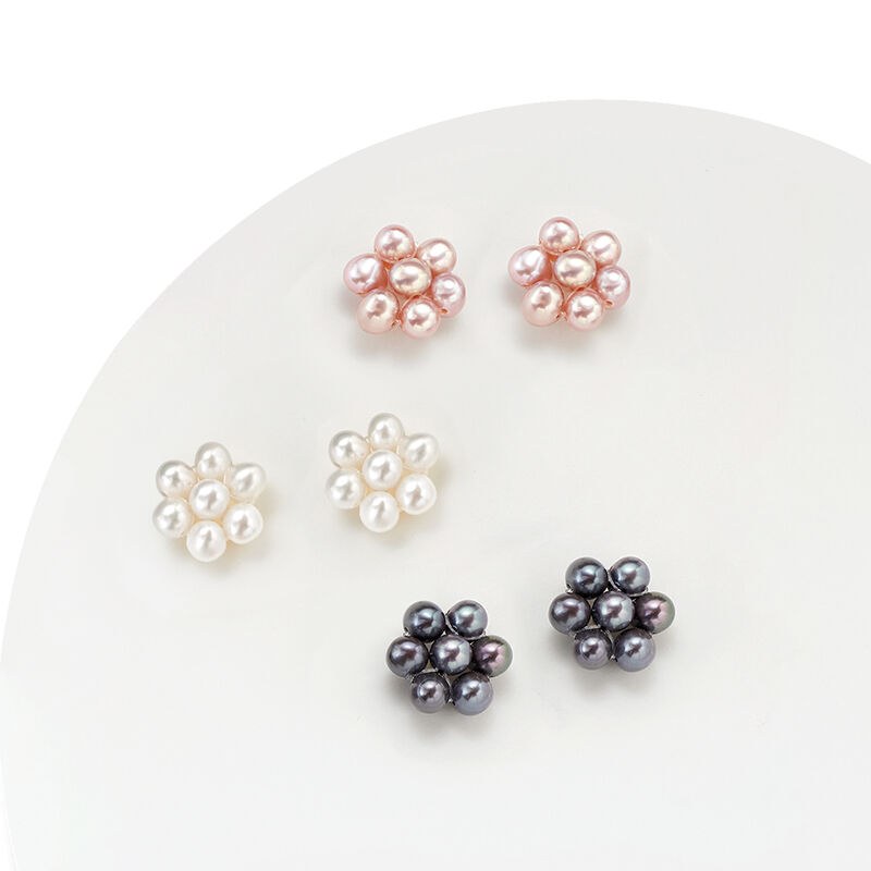 3-4mm Multicolored Cultured Pearl Jewelry Set: Three Pairs of Earrings in 14kt Yellow Gold image number 6