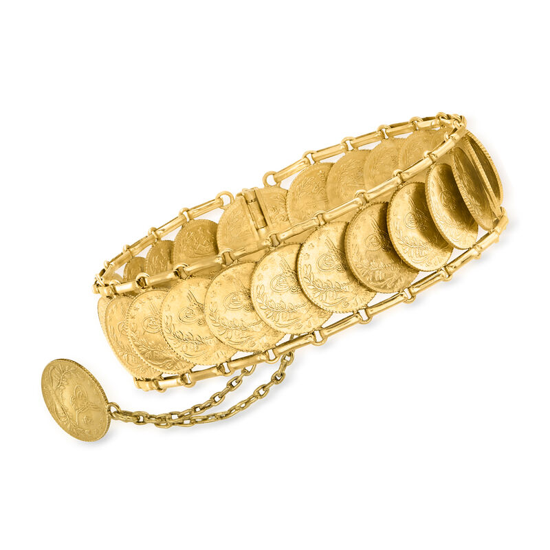 C. 1980 Vintage 22kt Yellow Gold Arabic Coin Bracelet image number 0