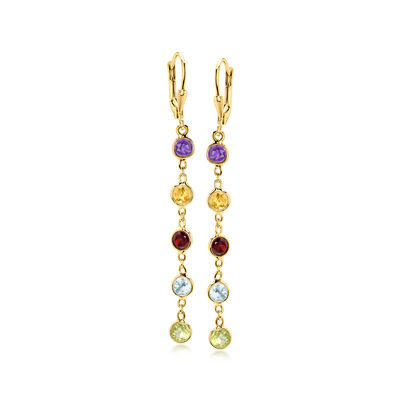 3.00 ct. t.w. Bezel-Set Multi-Gemstone Drop Earrings in 18kt Gold Over Sterling