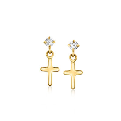 14kt Yellow Gold Cross Earrings with Lab-Grown Diamonds