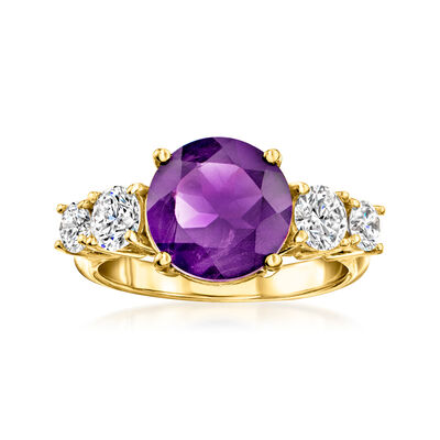 3.30 Carat Amethyst Ring with 1.02 ct. t.w. Lab-Grown Diamonds in 18kt Gold Over Sterling