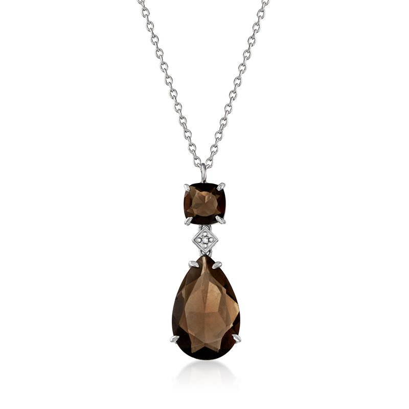 10.20 ct. t.w. Smoky Quartz Pear-Shaped Necklace with Diamond Accent in Sterling Silver. 18&quot; image number 1