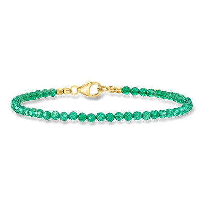 Green Chalcedony Bead Bracelet in 18kt Gold Over Sterling