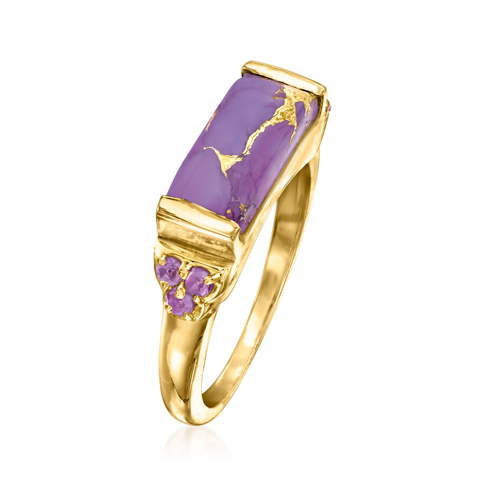 Purple Turquoise and .10 ct. t.w. Amethyst Ring in 18kt Gold Over