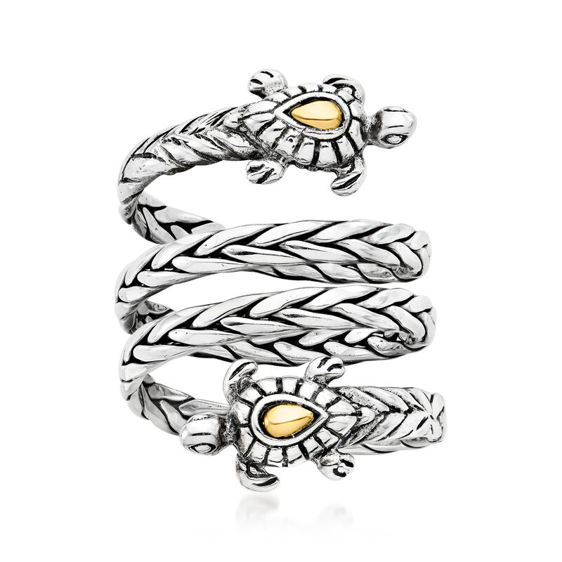Sterling Silver and 18kt Yellow Gold Bali-Style Turtle Wrap Ring. Size 5 image number 0