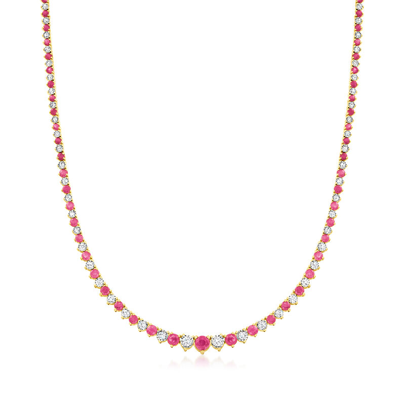 9.00 ct. t.w. Ruby and 1.50 ct. t.w. Diamond Tennis Necklace in 18kt Gold Over Sterling image number 0