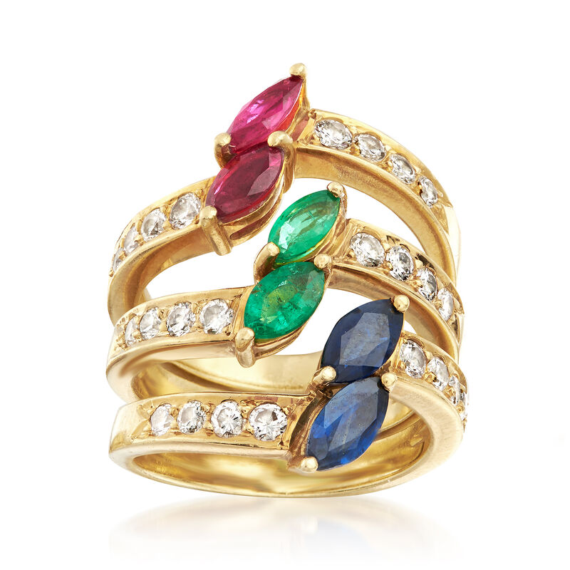C. 1990 Vintage 2.85 ct. t.w. Multi-Gemstone Jewelry Set: Three Rings in 18kt Yellow Gold image number 0