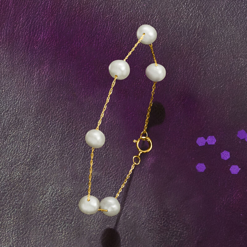 6-6.5mm Cultured Pearl Station Bracelet in 14kt Yellow Gold image number 3
