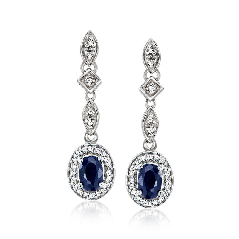1.10 ct. t.w. Sapphire and .30 ct. t.w. Diamond Drop Earrings in Sterling Silver  image number 0