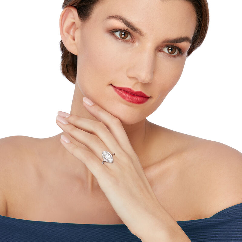 Majestic Collection 2.49 Carat Marquise Diamond and .24 ct. t.w. Diamond Halo Ring in 18kt White Gold. Size 6.5 image number 1