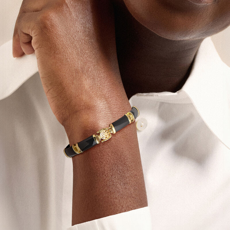 Black Agate &quot;Good Fortune&quot; Bracelet in 18kt Gold Over Sterling image number 1